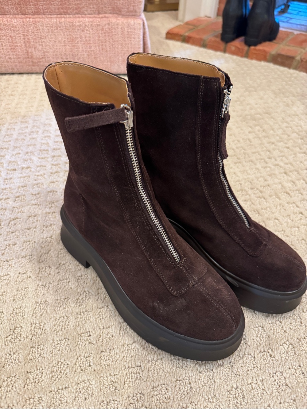 Steve Madden Jane Women's Dark Brown Suede Platform Ankle Boots - Picture 4 of 5